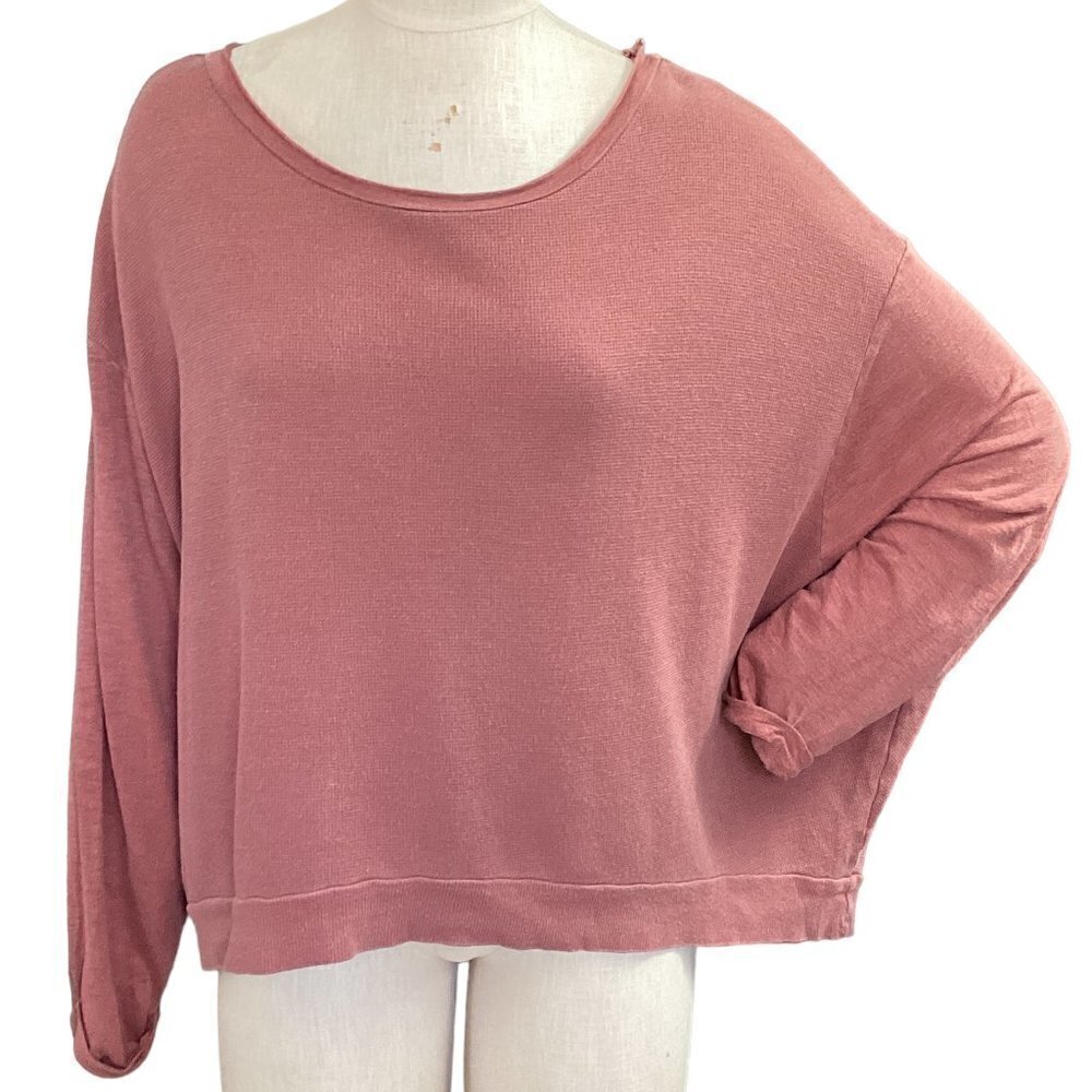 LAmade Cotton Modal  Relaxed Tie Back Long‎ Sleeve Top L Mauve 178B